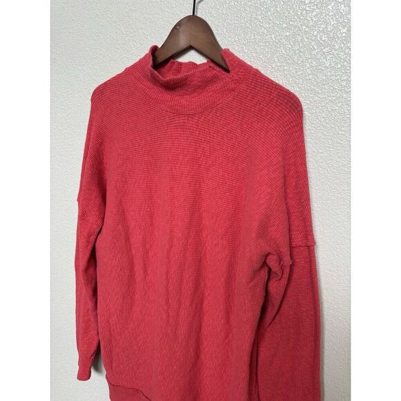 Free People Red knit tunic sweater M long sleeve mock neck cozy lounge oversized - Picture 2 of 5